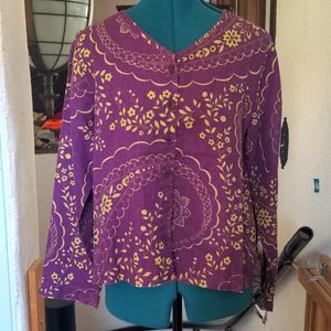 Flax Purple Green Linen Button Shirt